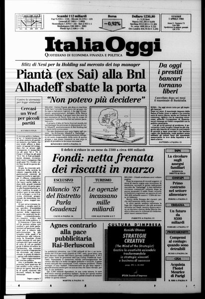 Italia oggi : quotidiano di economia finanza e politica